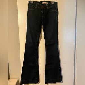 J Brand Lovestory Mid Rise Flare Dark Wash Denim Blue Jeans